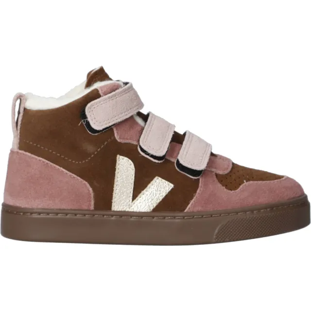 Veja Small V-10 Mid gevoerde suède sneakers aubergine/roze