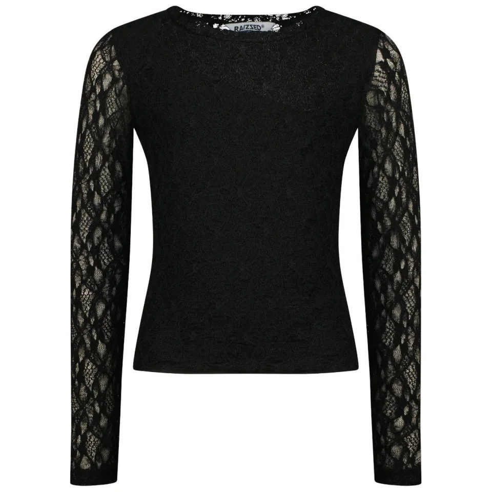 Raizzed longsleeve met kanten mouwen zwart, foto 2
