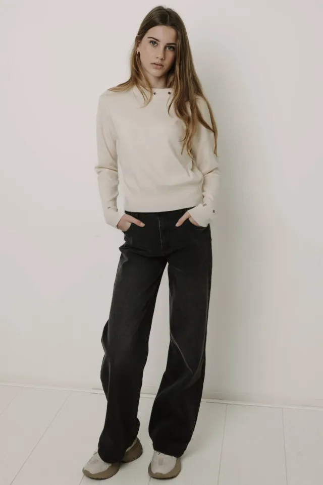 Frankie&Liberty boxy gebreide trui met cut-out - crème