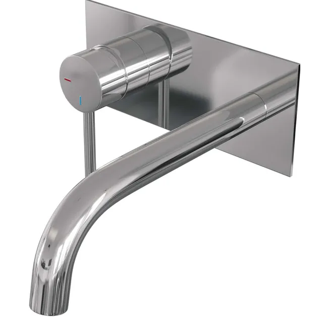 Brauer Inbouw Wastafelmengkraan Brauer Chrome Edition Coldstart Gebogen Uitloop Ronde Hendel Links Chroom Met Afdekplaat