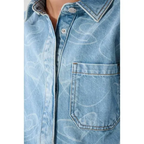 Shoeby denim blouse met hartjes lichtblauw, foto 6