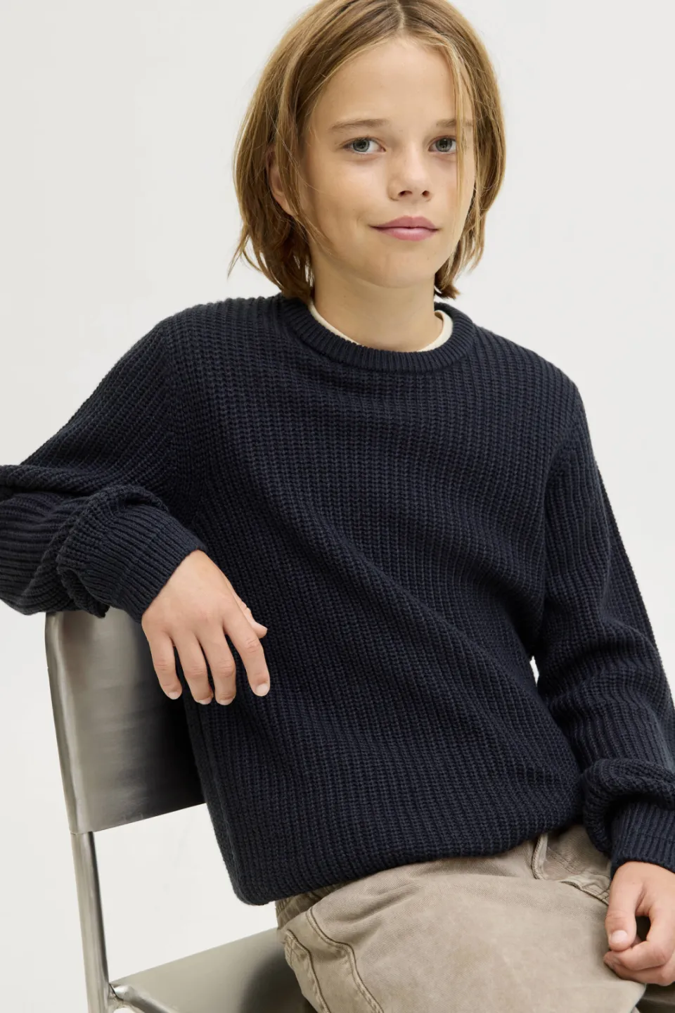 Jack & Jones JUNIOR trui donkerblauw grof gebreid, foto 5