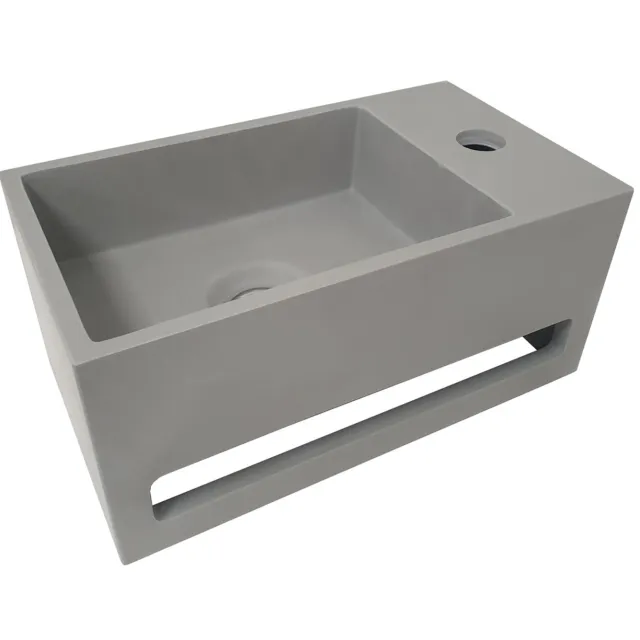 Wiesbaden Fontein met Handdoekhouder BWS Betonlook 35.6x20.3x15.9 cm Grijs (kraangat rechts) Mat Grijs