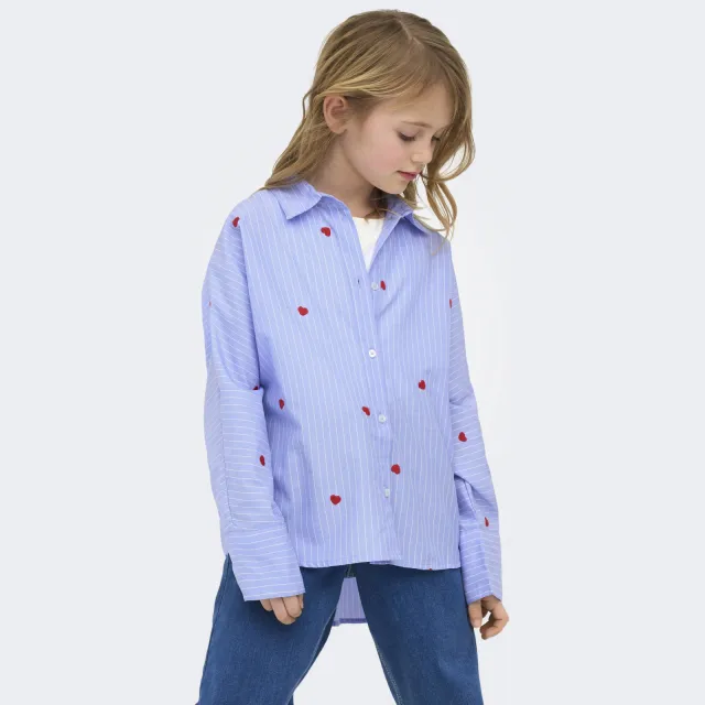 Only gestreepte blouse met hartjes lichtblauw