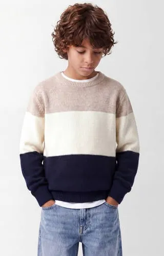 NAME IT KIDS katoenen rechtvallende gebreide gestreepte trui - beige, foto 2