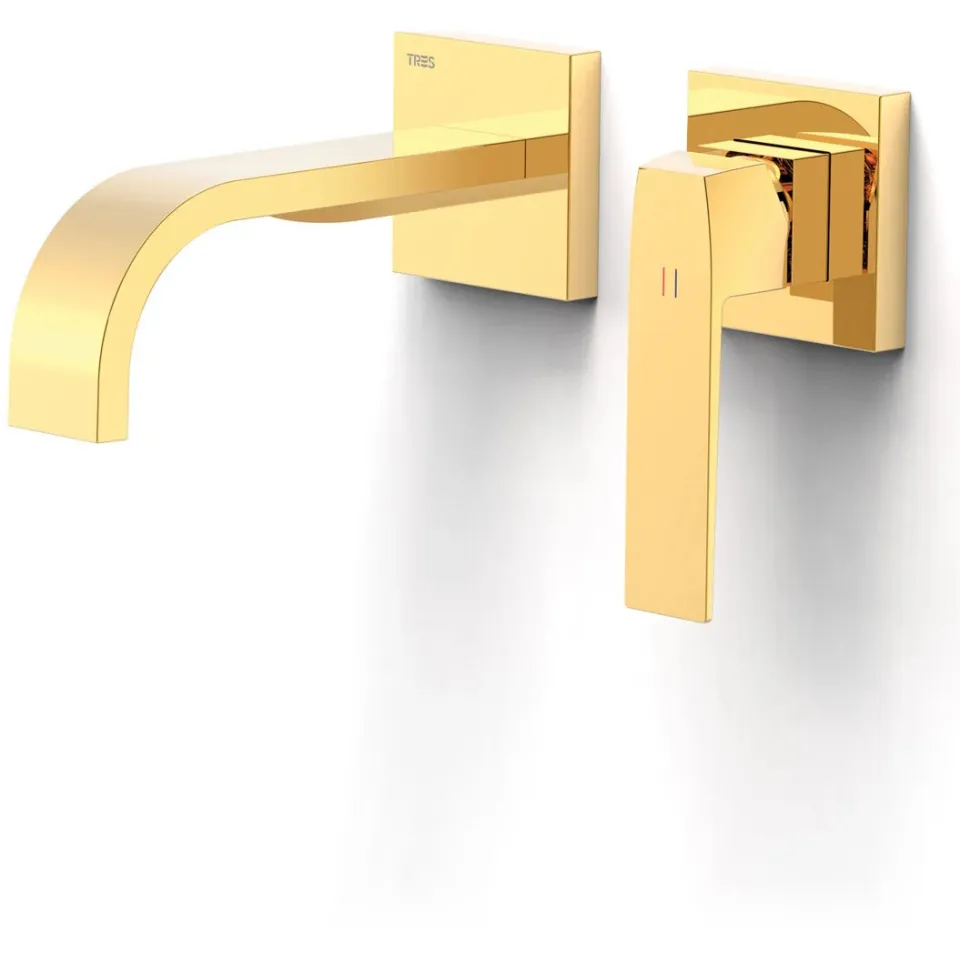 Tres Slim Exclusive inbouw wastafelmengkraan gebogen uitloop goud