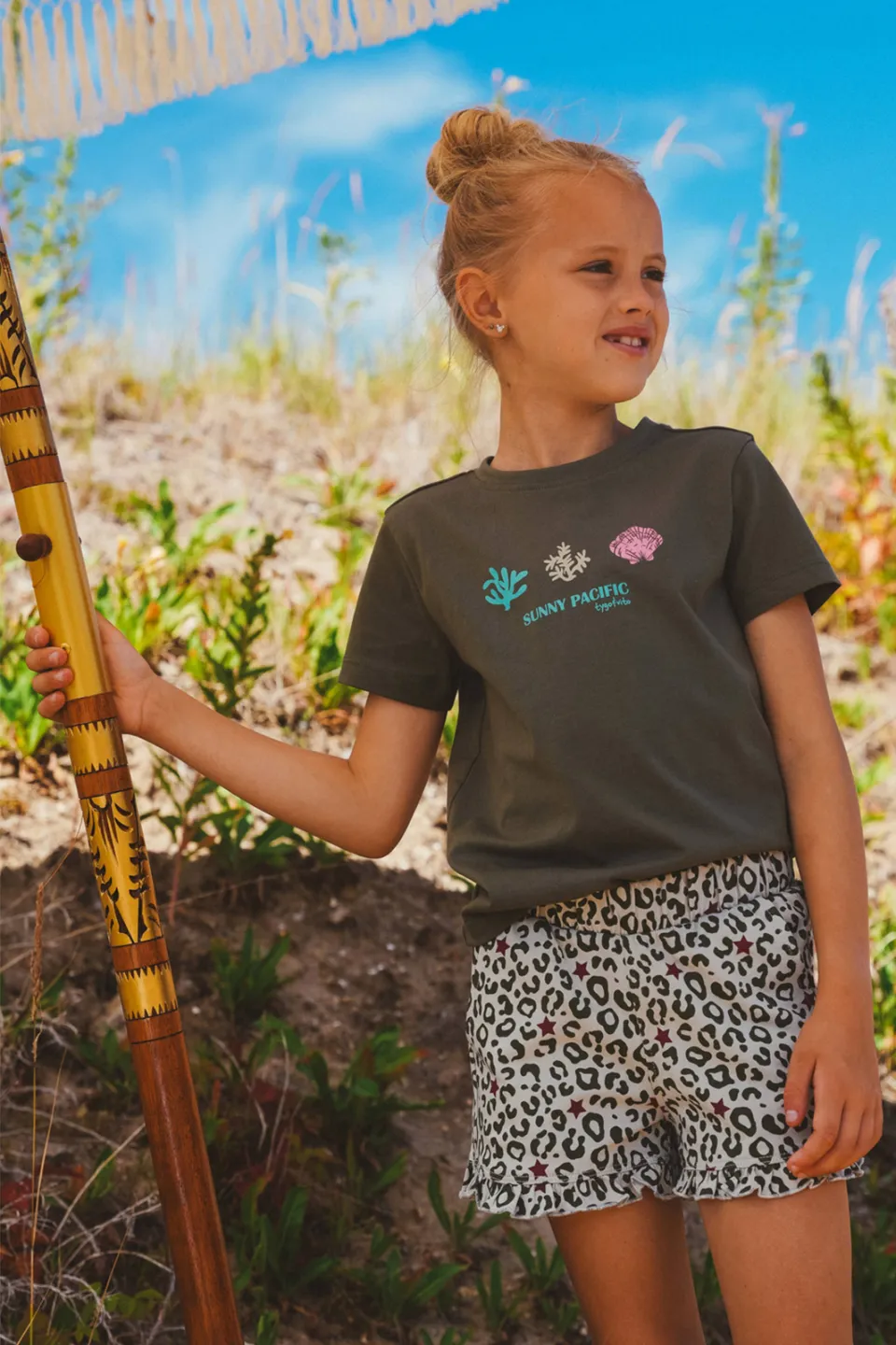 TYGO & vito jersey t-shirt donkergroen met koraalprint