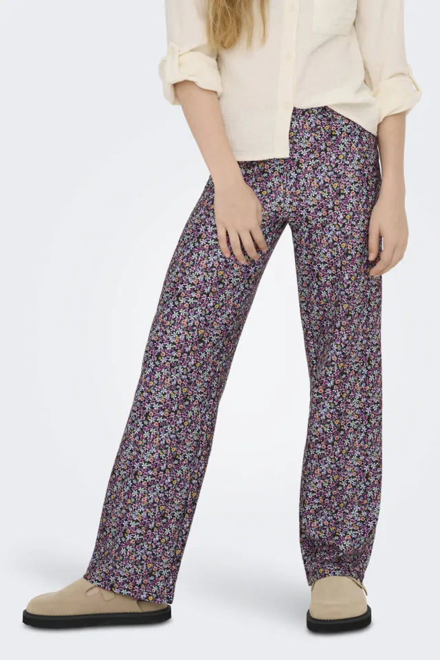 Only wide leg casual broek bloemenprint black-liatris/blauw/yellow flowers, foto 5