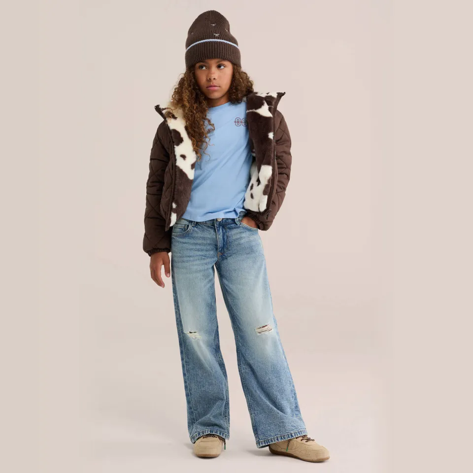 WE Fashion Blue Ridge wide leg jeans met slijtage - blauw Medium blue denim