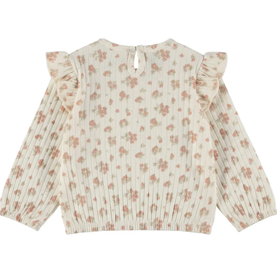 Dirkje rechtvallende gebloemde longsleeve met ruches wit, foto 3