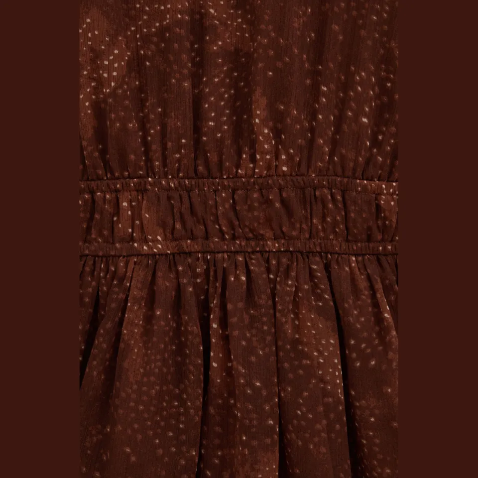WE Fashion korte jurk met ruches bruin/ecru, foto 7