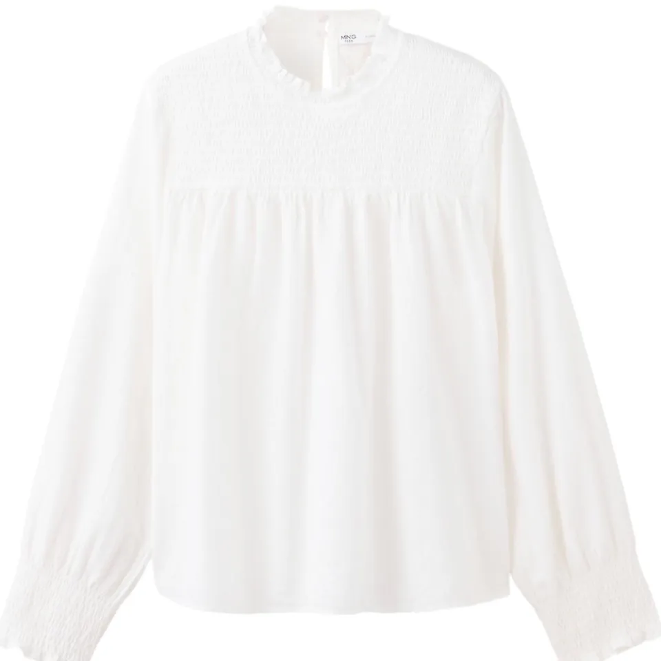 Mango Teen blousetop met smockwerk wit, foto 2