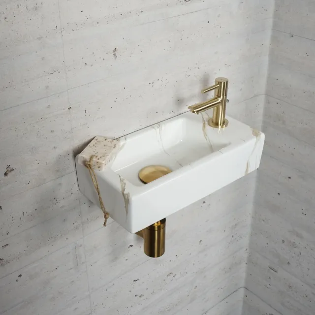 Wiesbaden Fonteinset Carrara Marmerlook Wiesbaden Color Messing Goud (kraangat rechts)