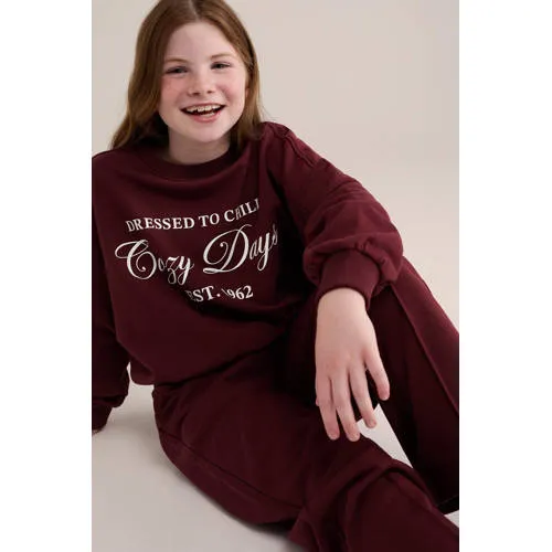 WE Fashion oversized sweater met print - donkerrood, foto 3