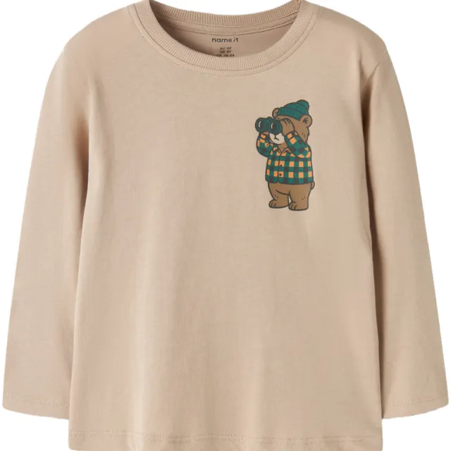 NAME IT MINI longsleeve lichtbruin met beerprint