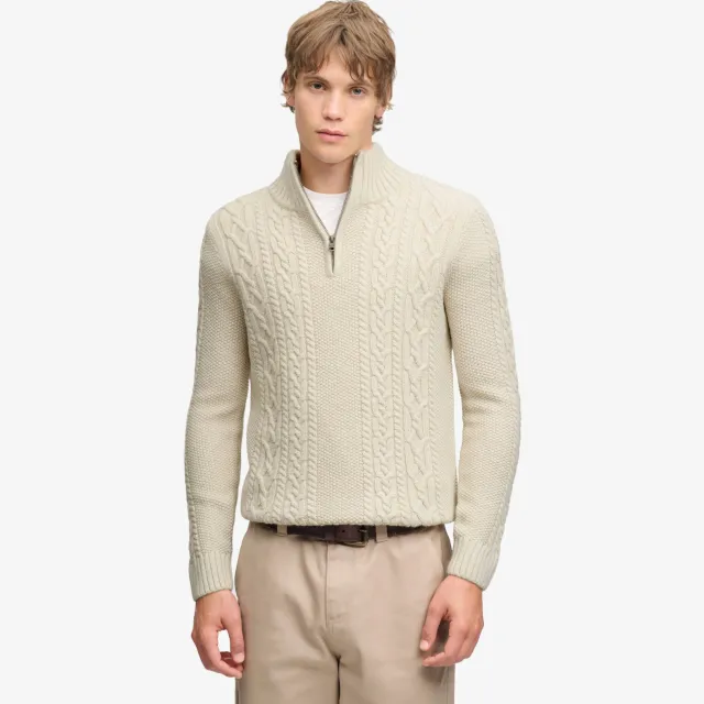 Superdry slim fit gebreide kabeltrui met kabels en wol - ecru