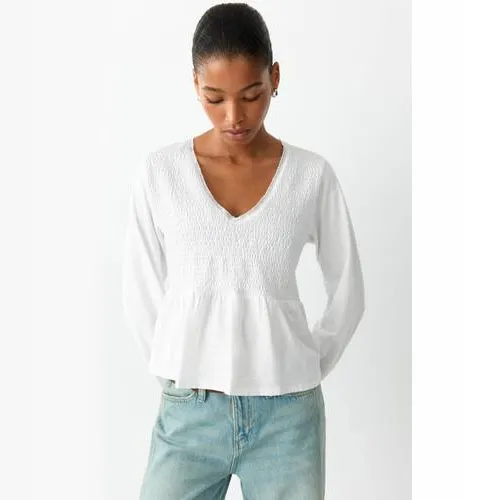 Mango blousetop met plooien naturel wit
