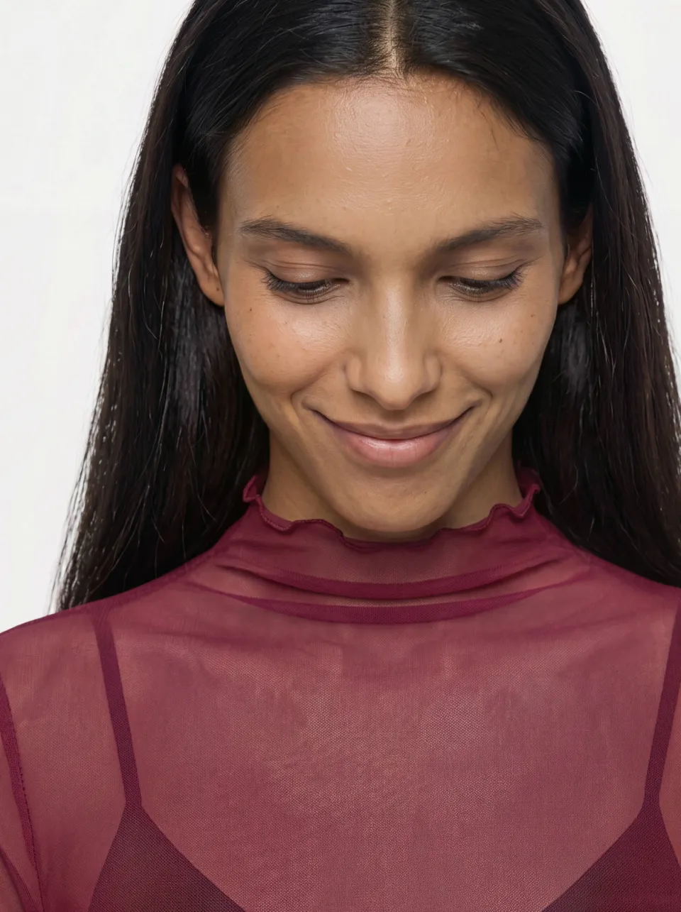 Object Objnela mesh top met lange mouwen bordeaux, foto 4