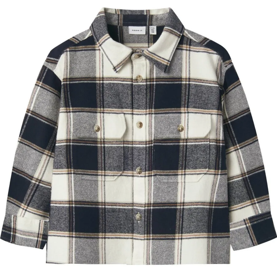 NAME IT MINI geruit overshirt donkerblauw Overhemd Jongens Katoen Klassieke kraag Donkerblauw/bruin