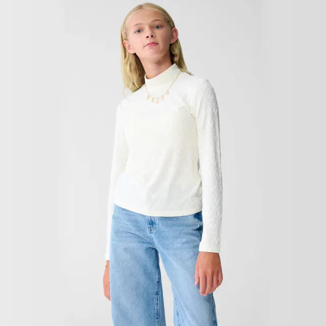Shoeby longsleeve met hartjes en textuur gebroken wit, foto 2