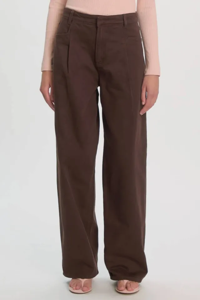 Edited high waist wide leg jeans - donkerbruin