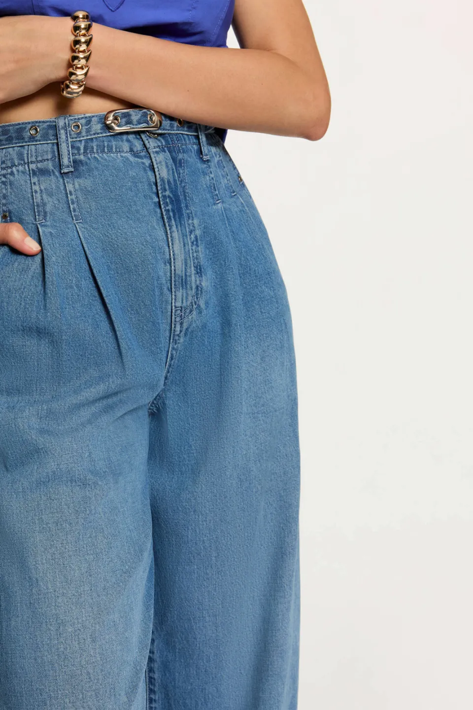 Morgan high wide leg jeans met ceintuur - mediumblauw, foto 5