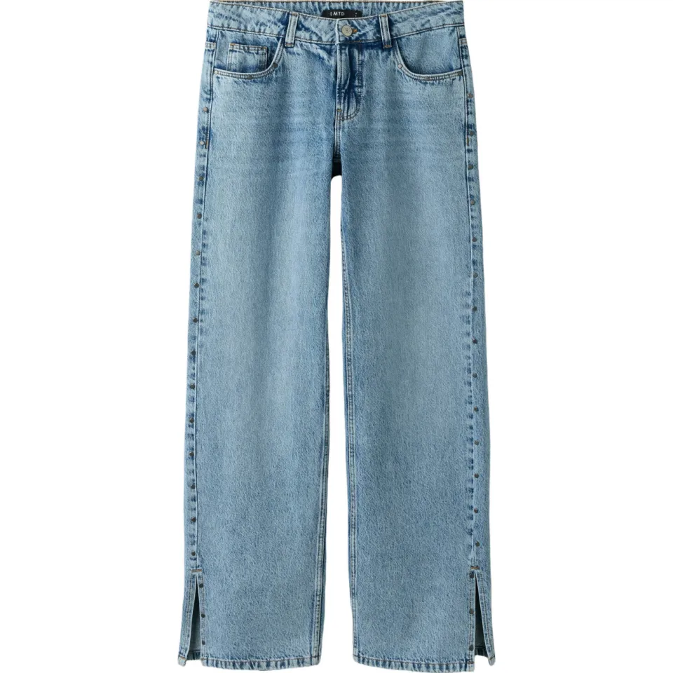 LMTD NLFBIRM straight leg jeans met split en studs - lichtblauw, foto 2