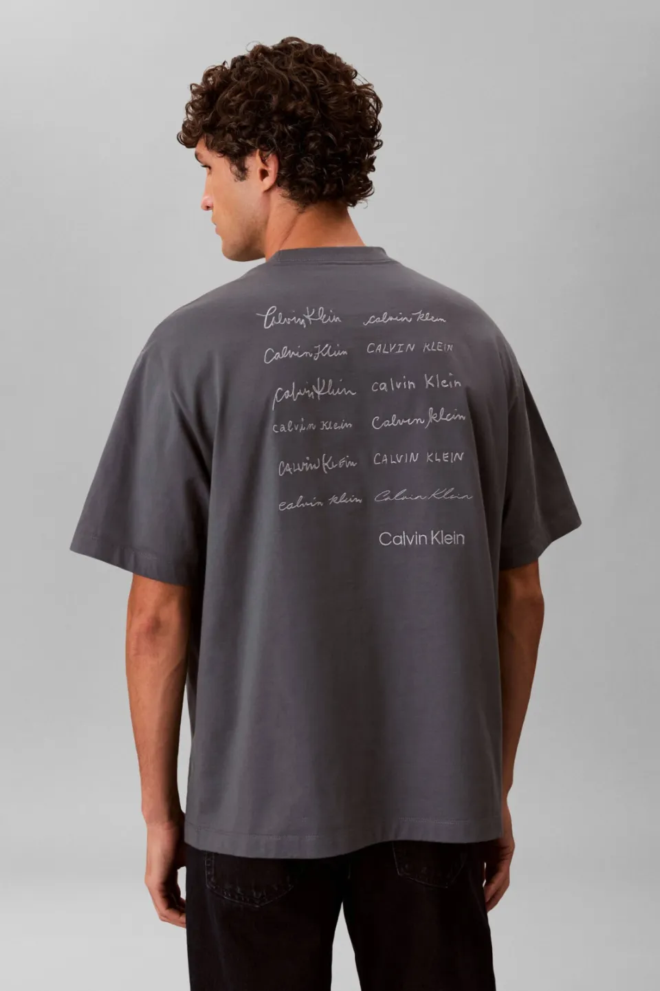 Calvin Klein JEANS relaxed T-shirt met backprint grijsblauw, foto 3