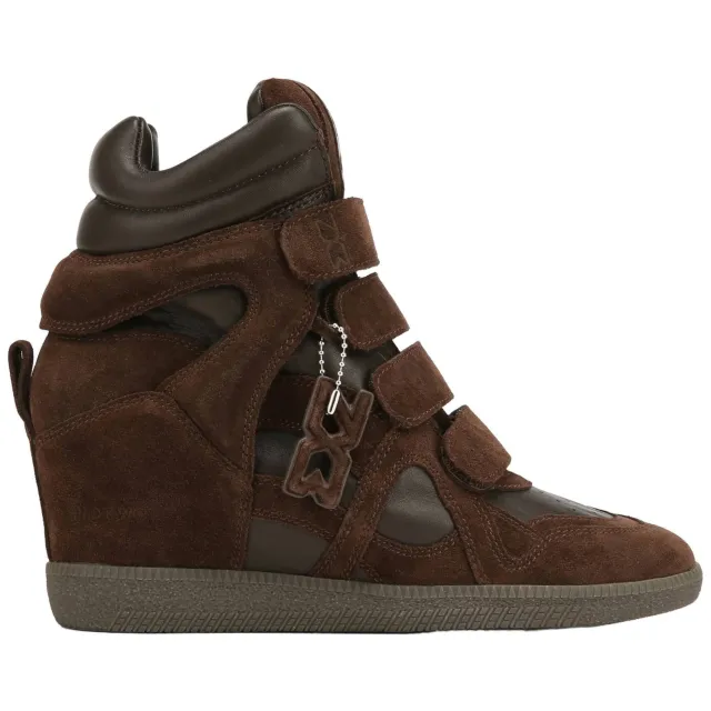 Nokwol Eden leren sneakers met sleehak - donkerbruin