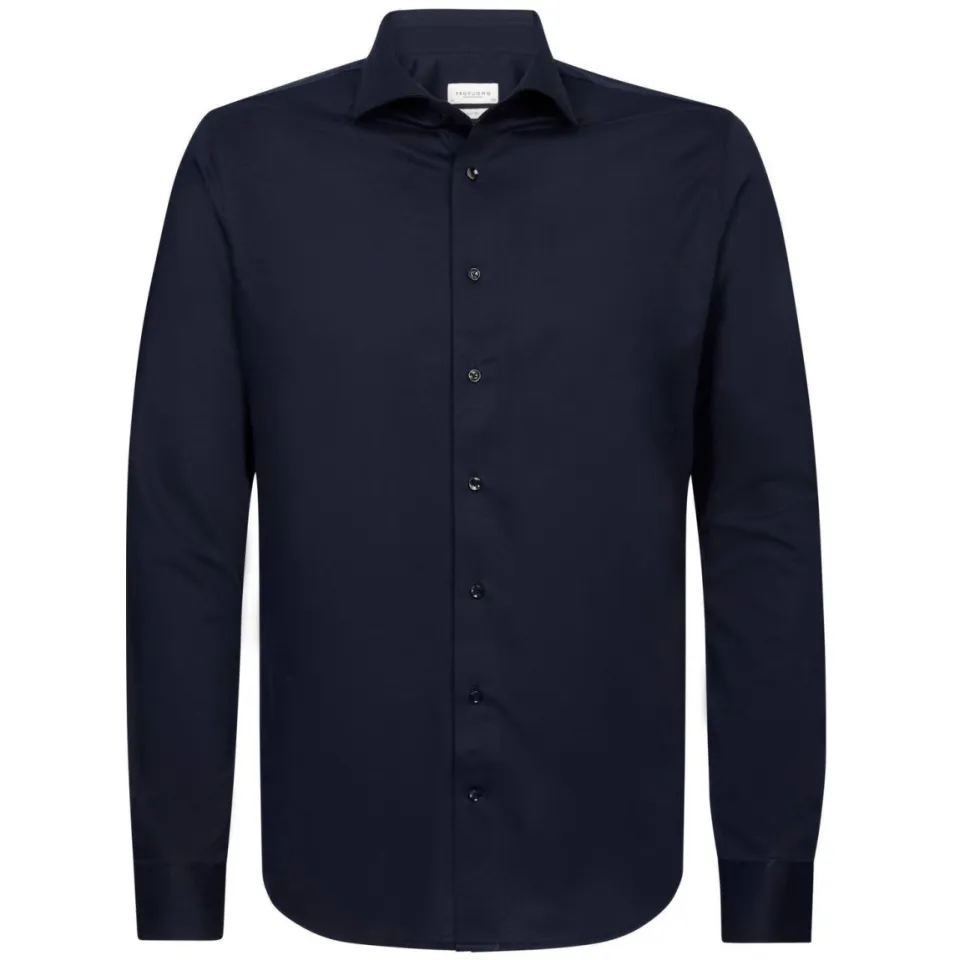 Profuomo slim fit strijkvrij overhemd met extra lange mouw navy, foto 2
