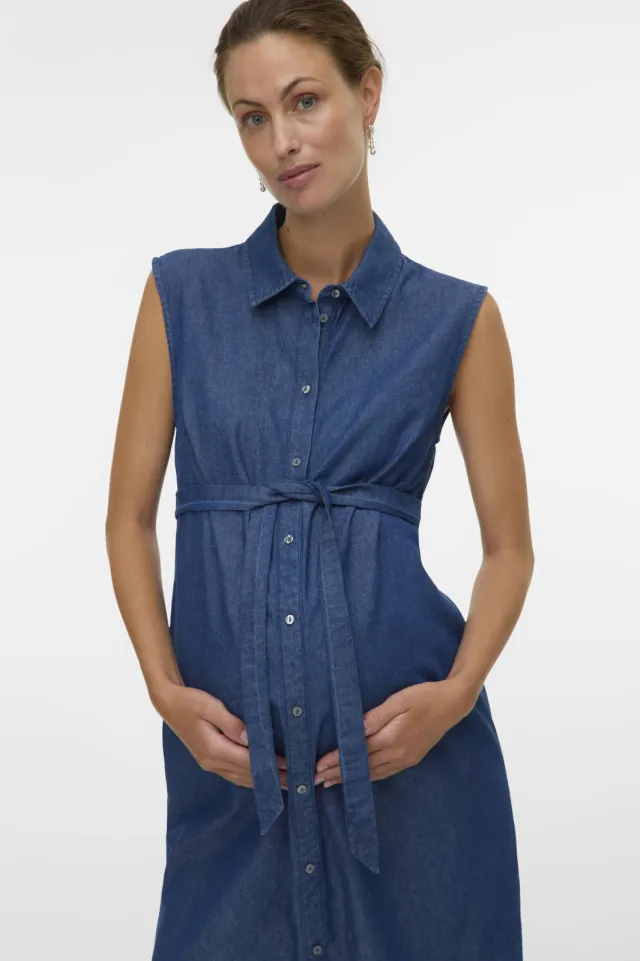 Mamalicious zwangerschapsblousejurk medium blue denim, foto 3